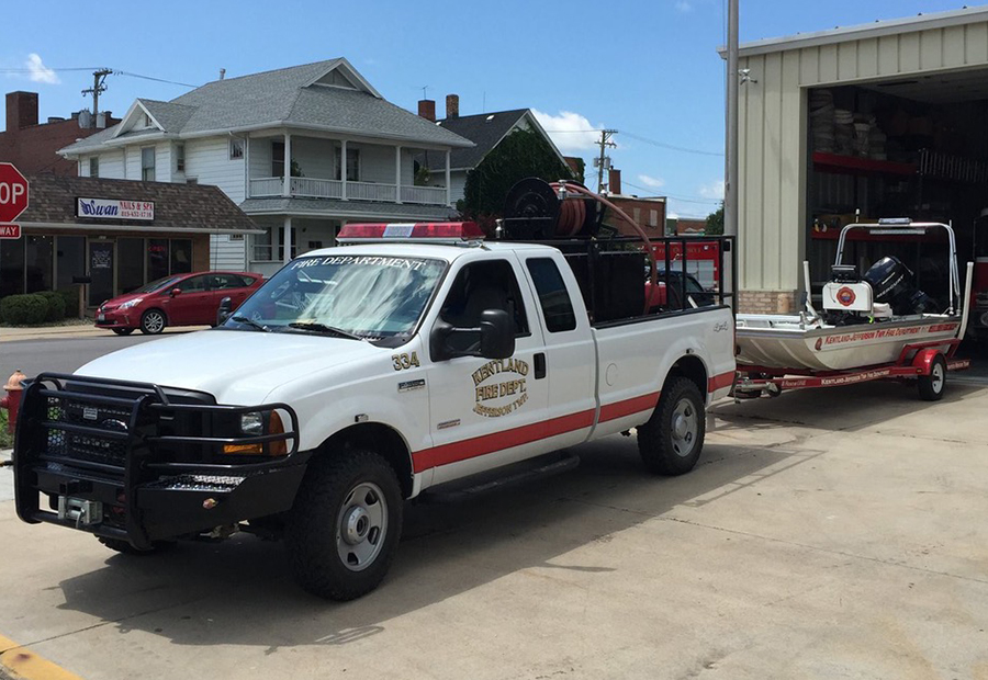 Kentland Fire Department Truck hauling boat